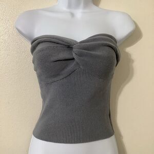 Y2K Grey Knit Office Siren Minimalist Knitted Casual Sweetheart Tube Top S